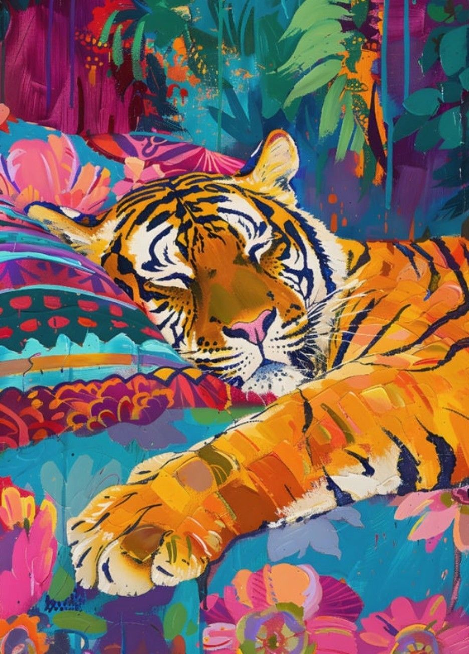 Sleepy Tiger - Paint by Numbers Kit (12x16 inches)