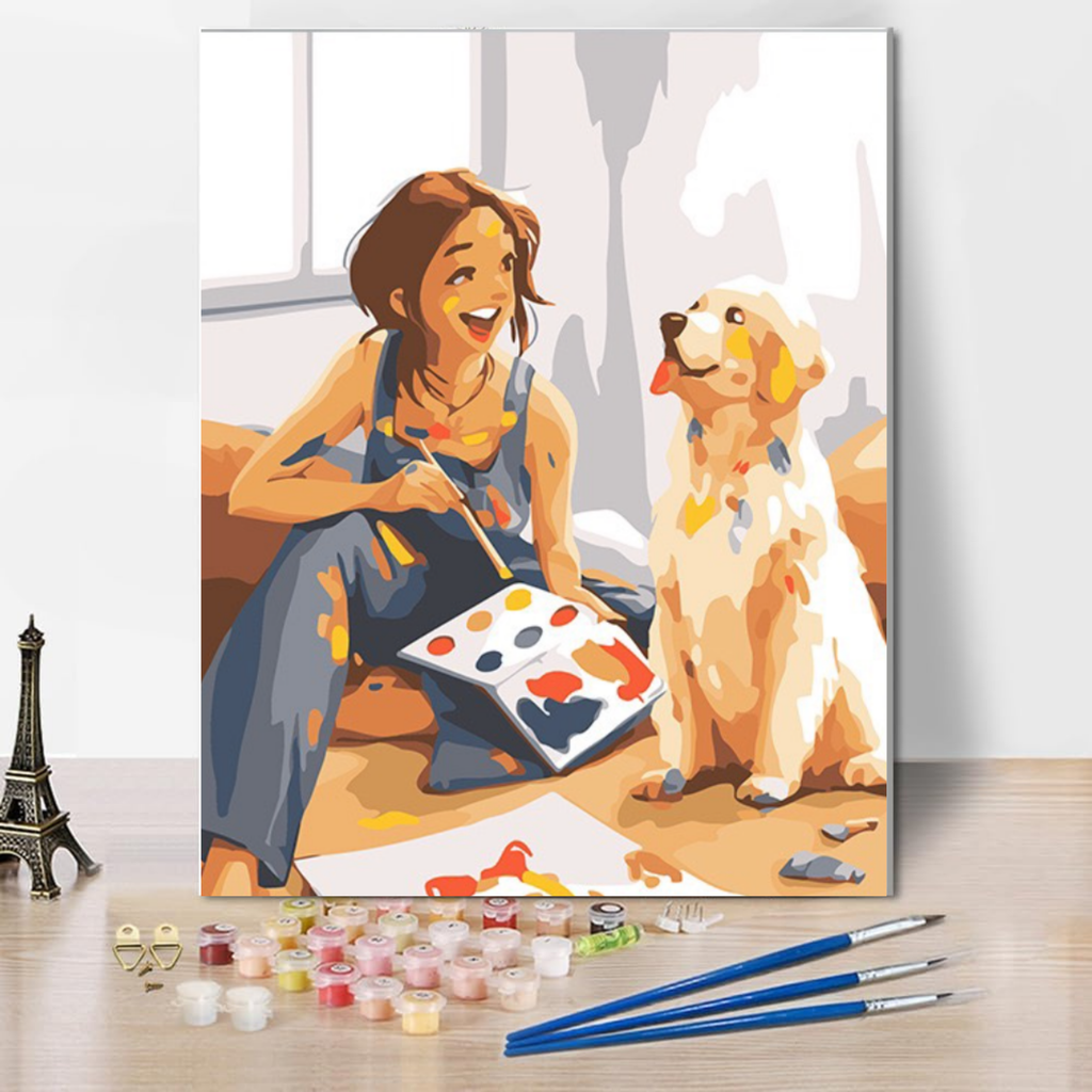 Brushstrokes & Wagging Tails – Paint by Numbers Kit (12x16 inches)