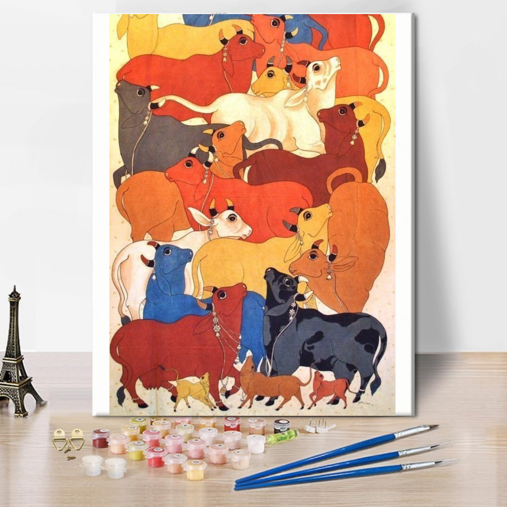 Whispers of Vrindavan Cows – Paint by Numbers Kit (12x16 inches)