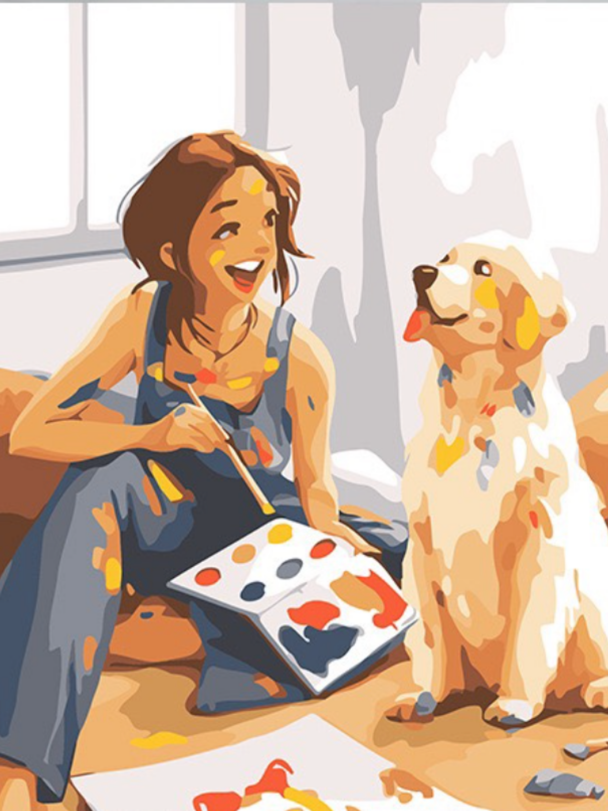 Brushstrokes & Wagging Tails – Paint by Numbers Kit (12x16 inches)