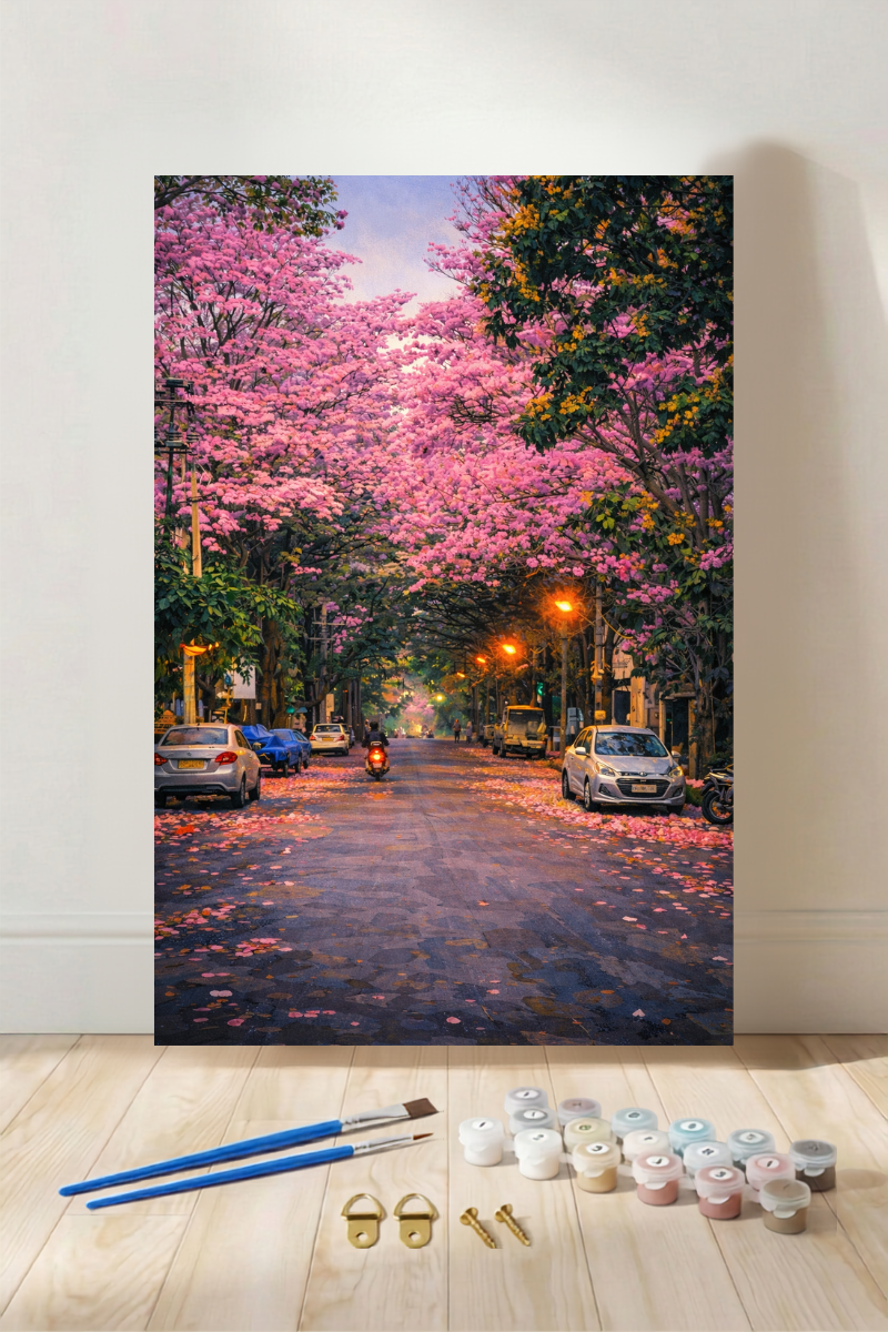 Love Under Bangalore Cherry Blossoms - Paint by Numbers Kit (12x16 inches)