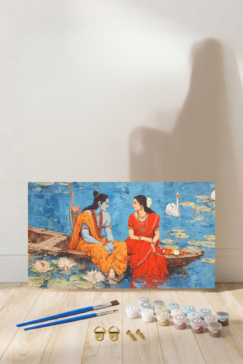 Shree Ram & Sita by the lake - Paint by Numbers Kit (12x16 inches)