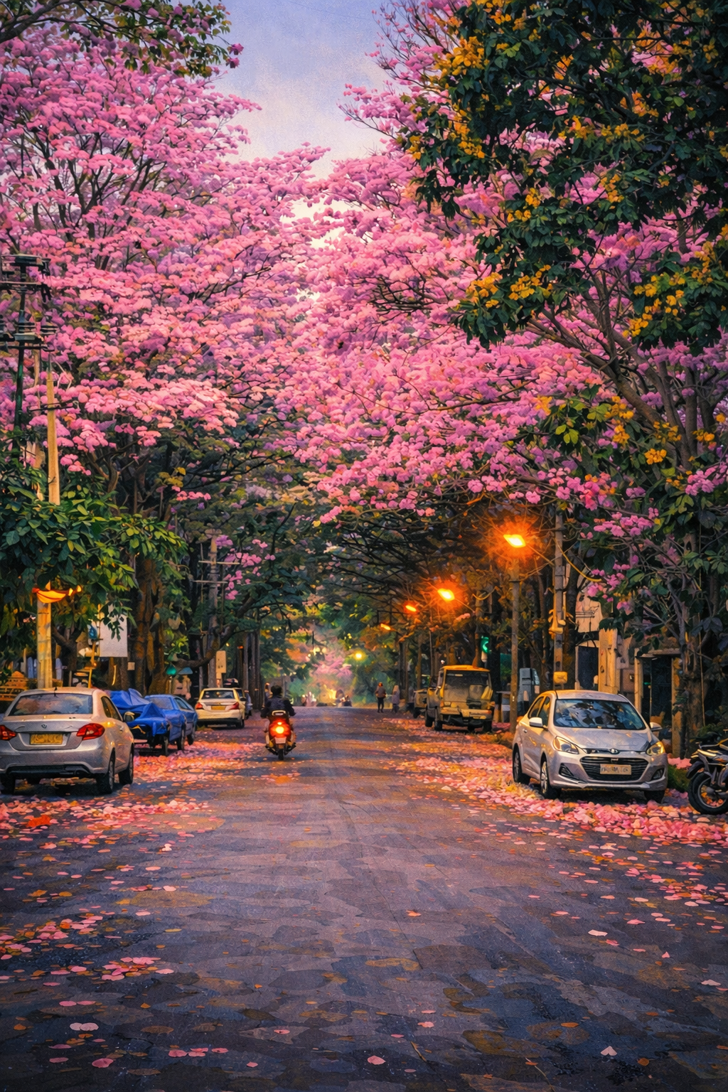 Love Under Bangalore Cherry Blossoms - Paint by Numbers Kit (12x16 inches)